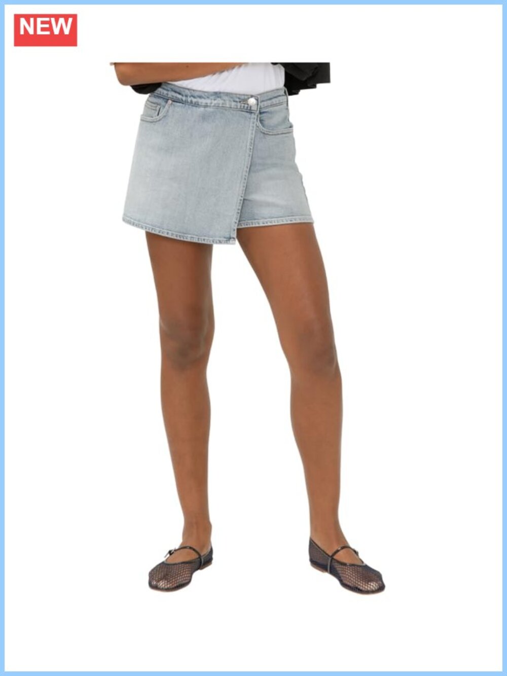 High Rise Tie-Up Jean Skort Mid Stretch Denim 5-Pocket